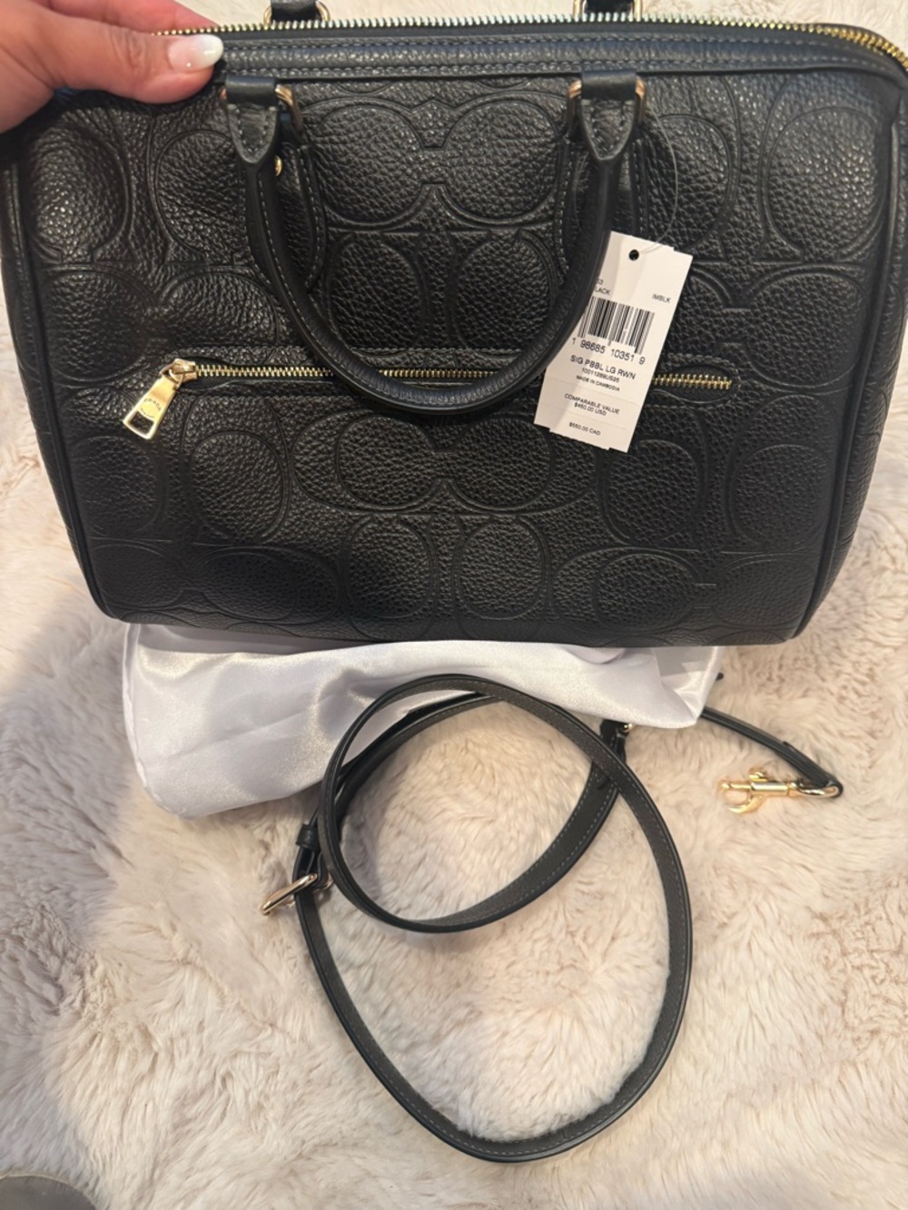 Coach Black Embossed Signature Leather Satchel with Gold Hardware - Picture 2 of 5